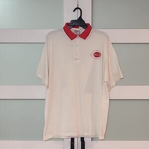 Vintage Cincinnati Reds Polo Shirt White Red Collar Single Stitch Men's Large